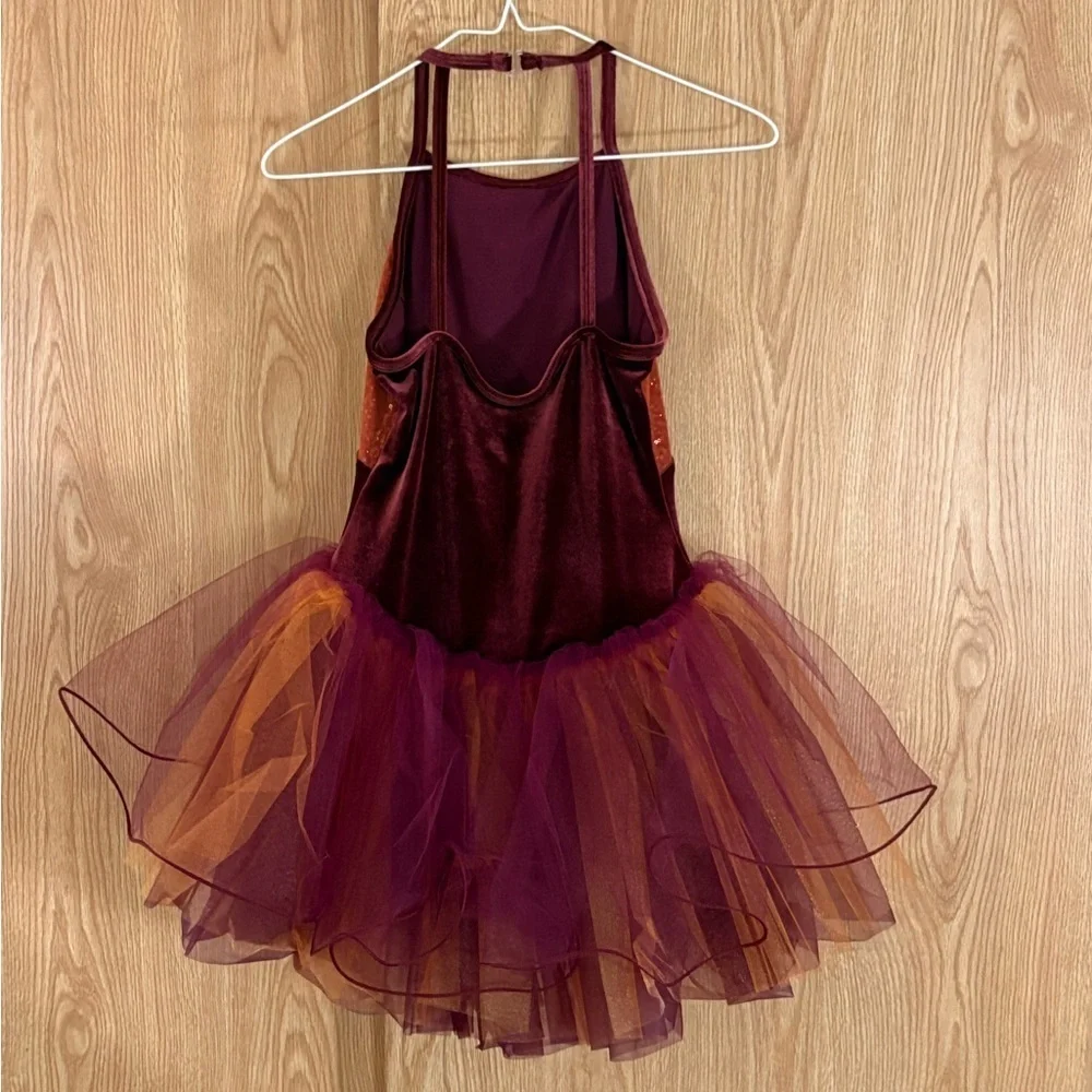 Glittering Burgundy and Orange Kids Dance Costume